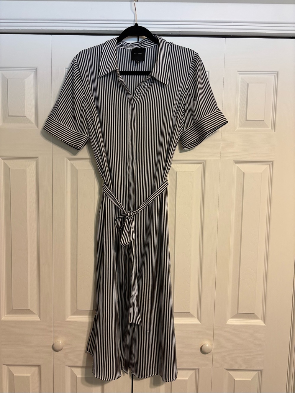 Alex Marie Black & White Vertical Stripe Midi Shirt Dress